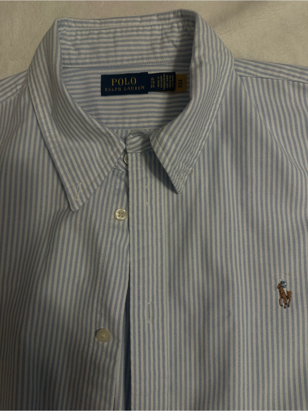 Polo by Ralph Lauren Light Blue and White Striped Button-Down Shirt